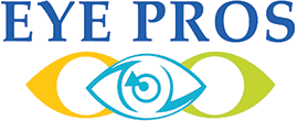 Logo of The Eye Pros featuring an abstract eye design with blue and green colors.
